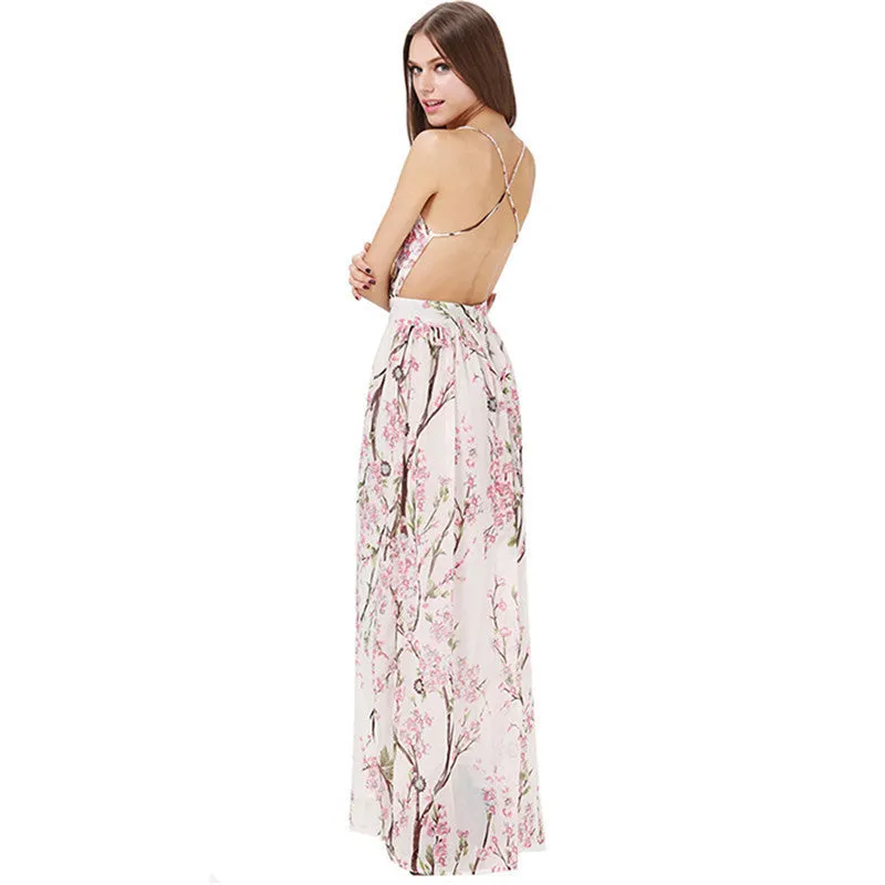 Sally Long Chiffon Cross Back Maxi Dress - Floral
