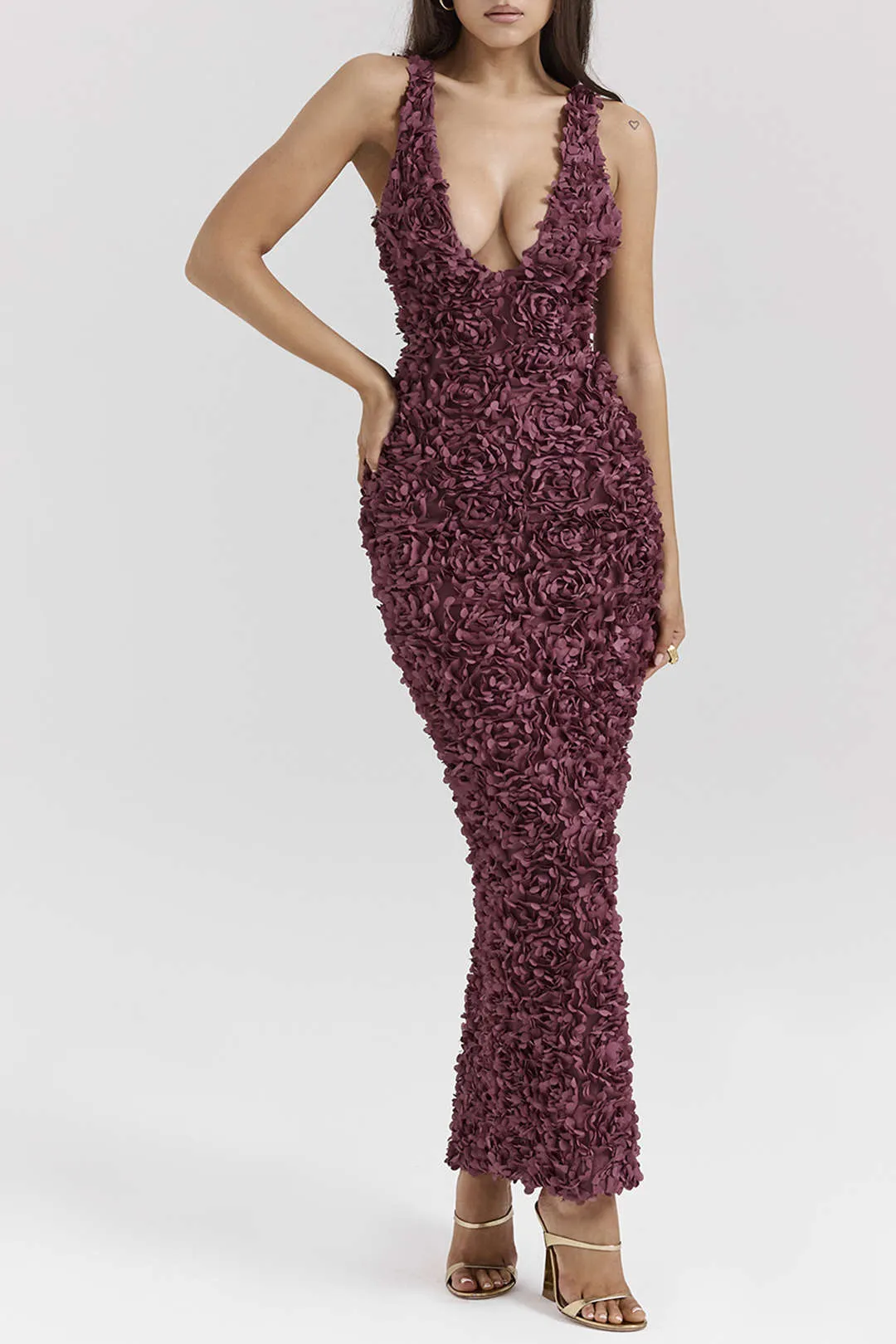 Sandy - Chic V neck with Slit Woman's Maxi Dress