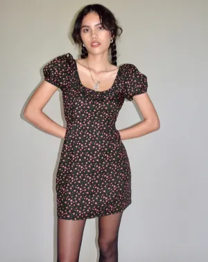 Sasyana Mini Dress in Dark Pink Rose Black