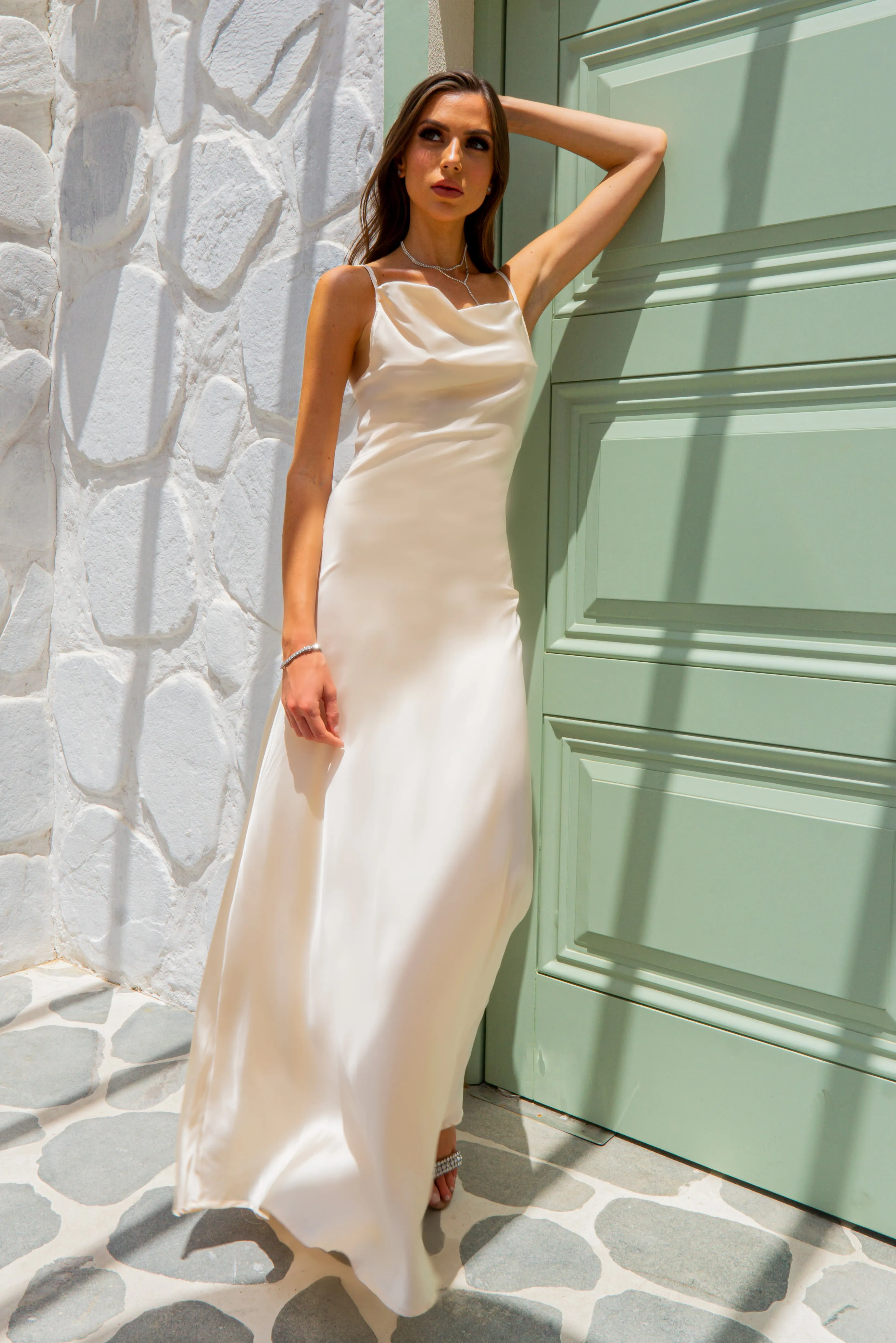 Satin Maxi Dress with Cowl Neck