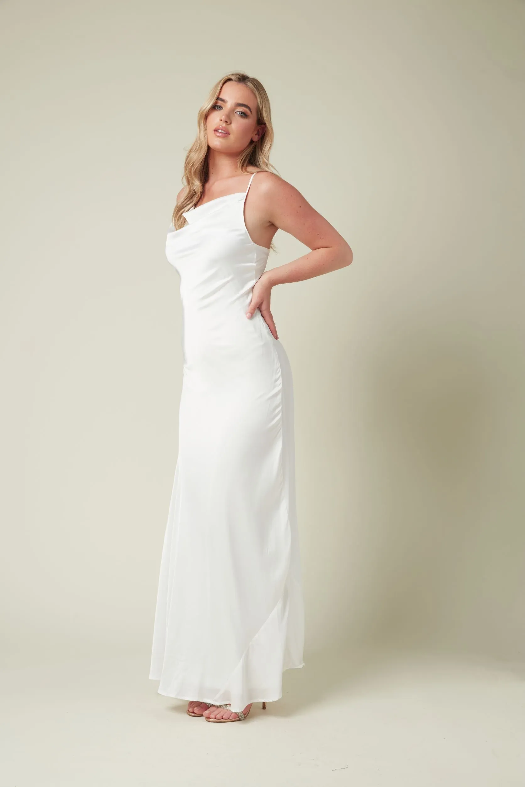 Satin Maxi Dress with Cowl Neck