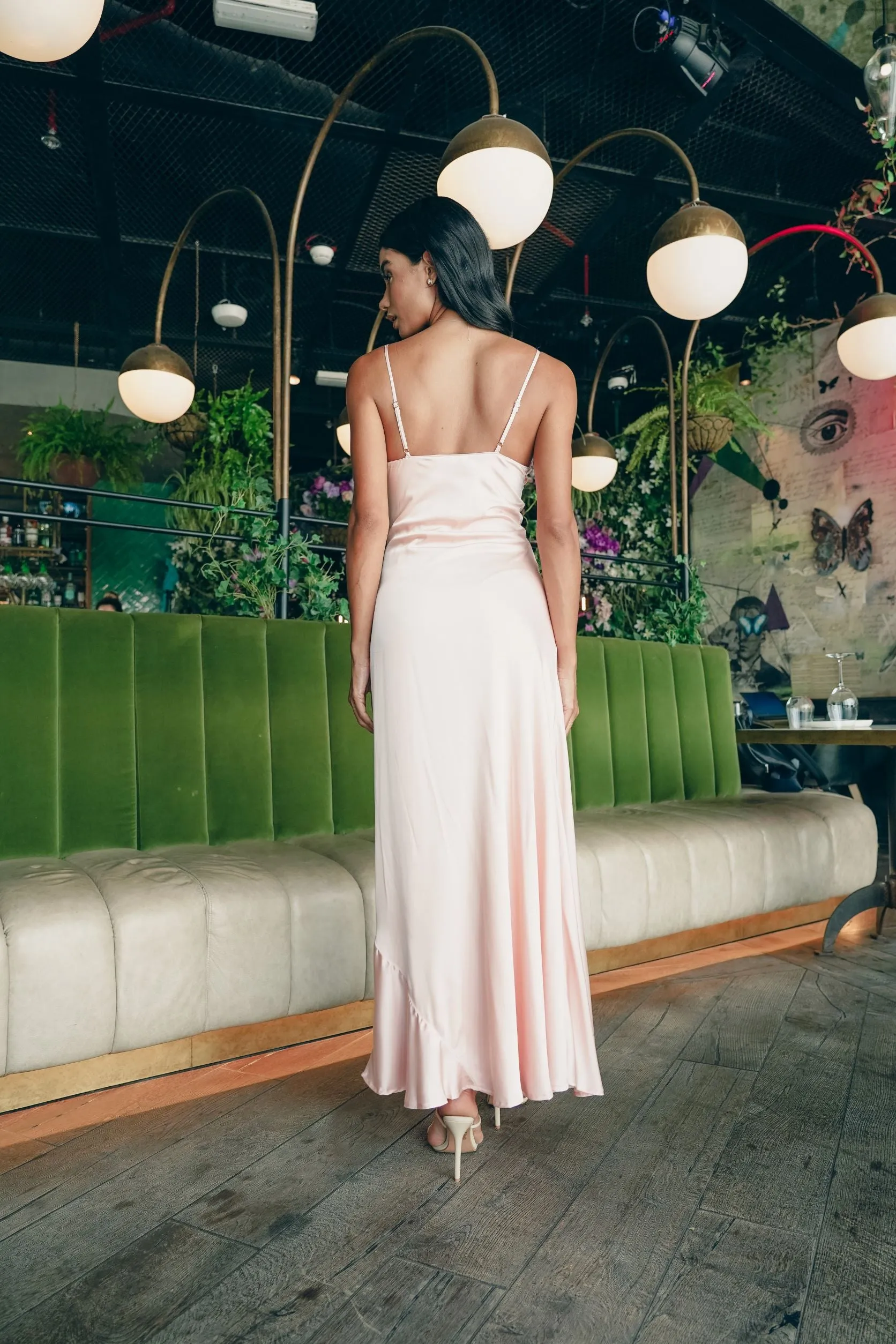Satin Maxi Dress with Cowl Neck