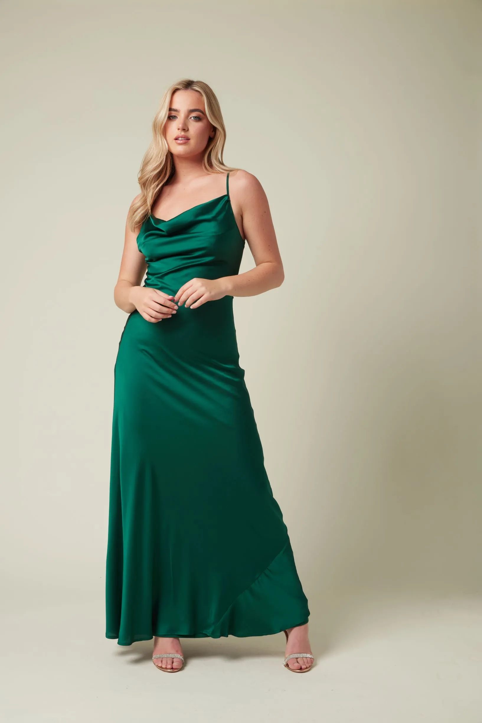 Satin Maxi Dress with Cowl Neck