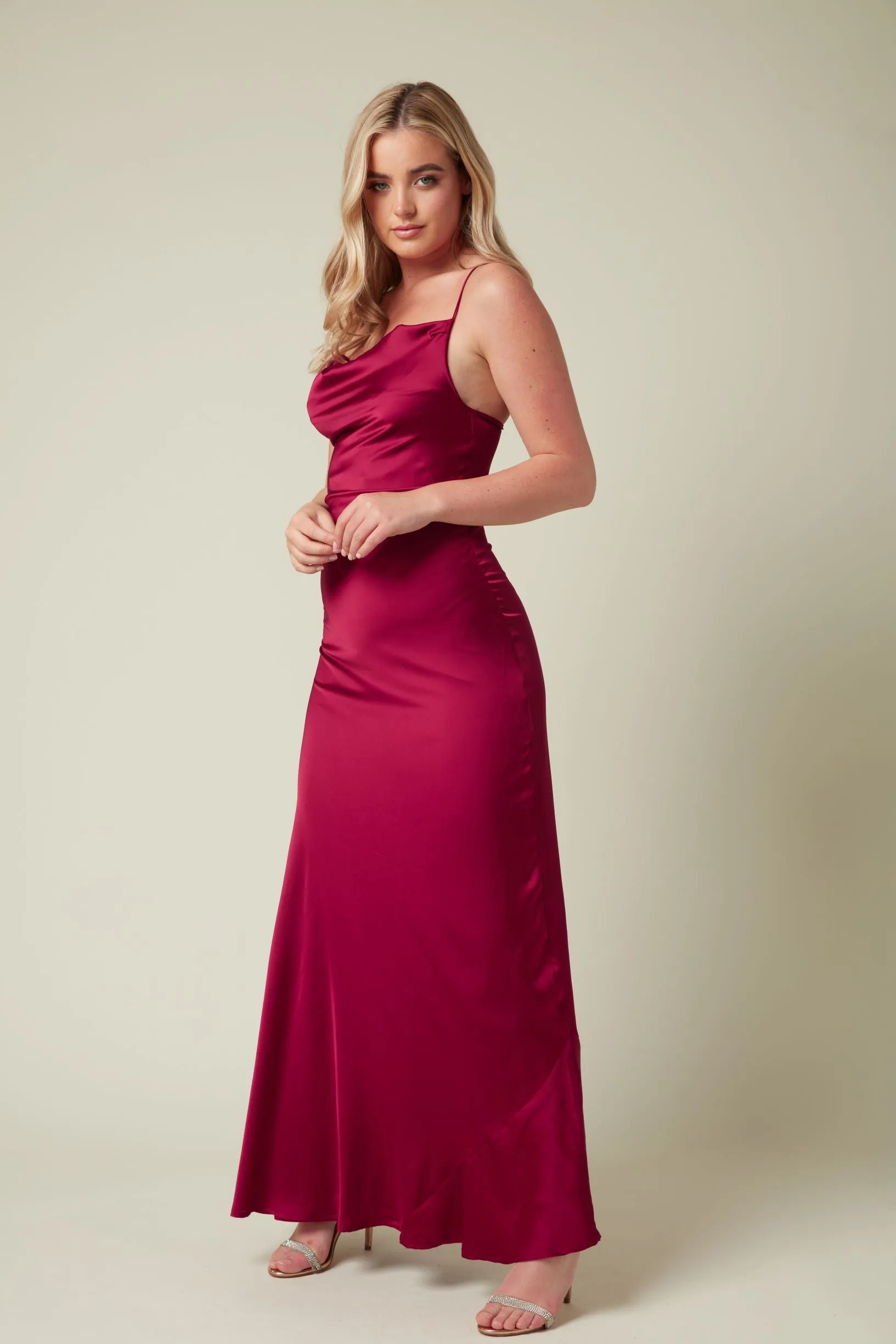 Satin Maxi Dress with Cowl Neck