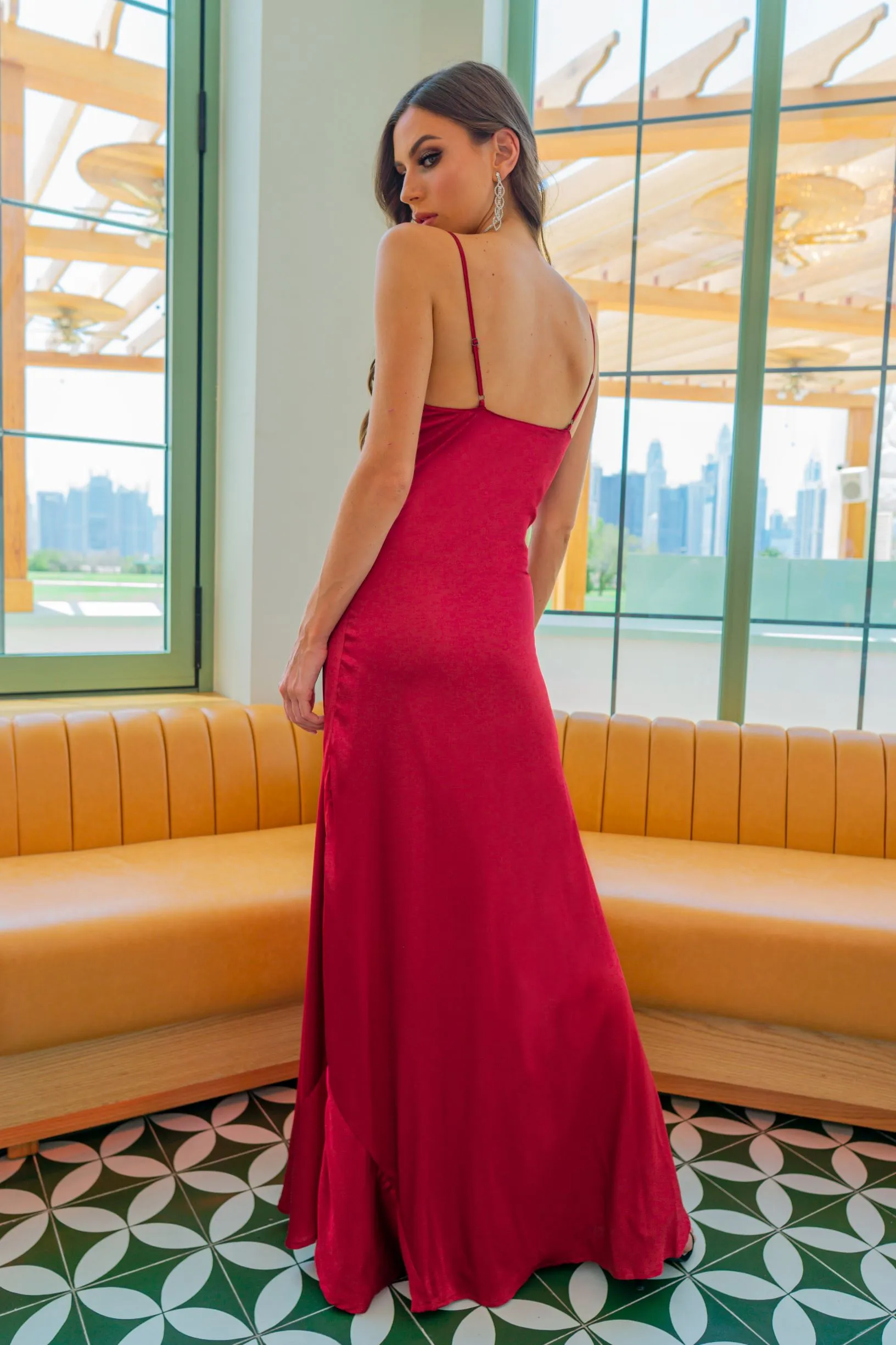Satin Maxi Dress with Cowl Neck