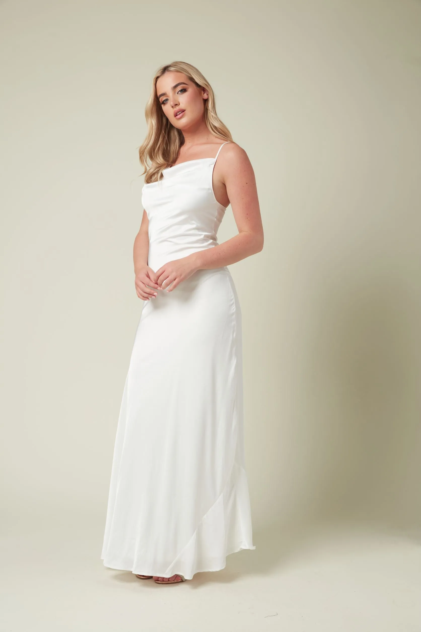 Satin Maxi Dress with Cowl Neck