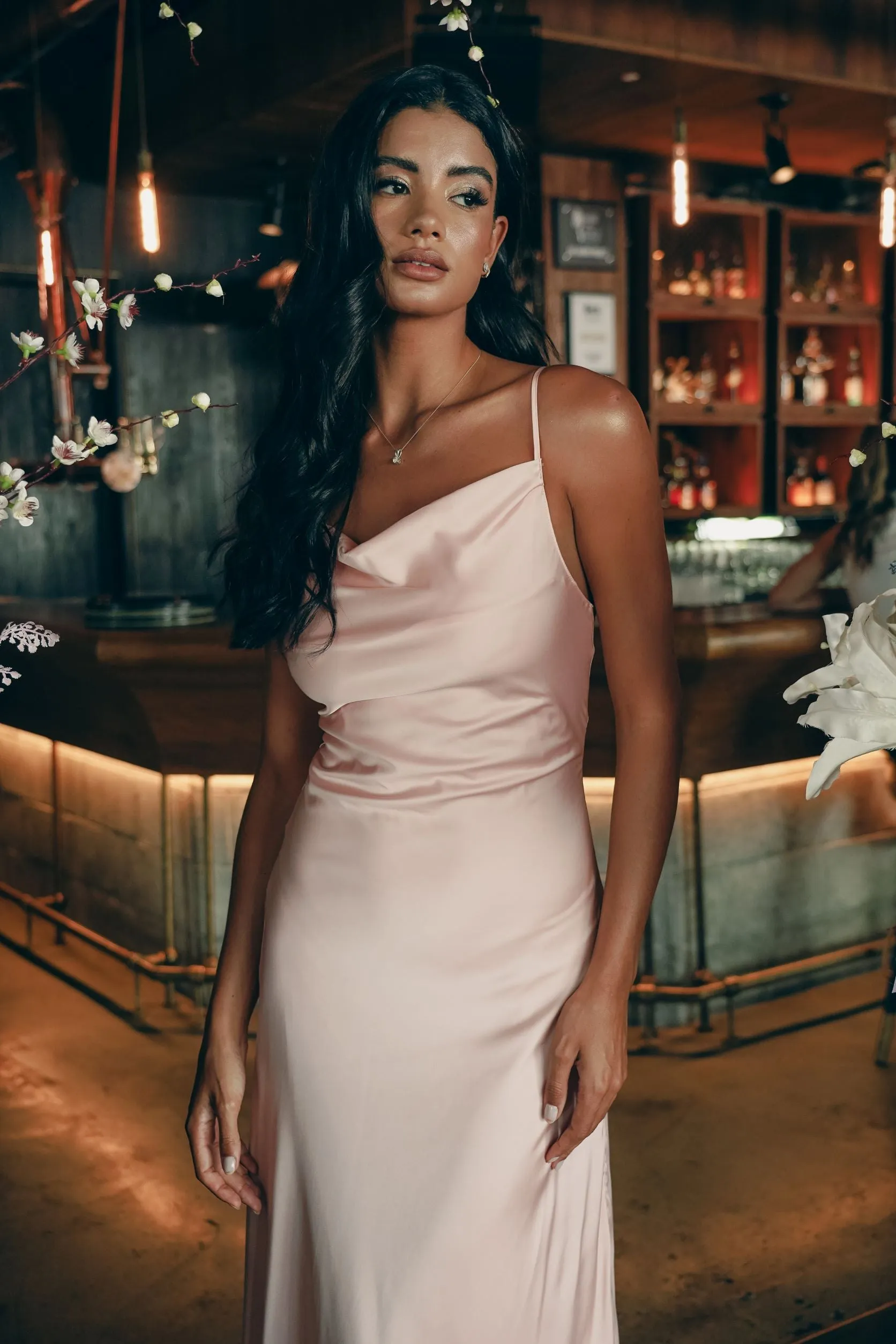 Satin Maxi Dress with Cowl Neck
