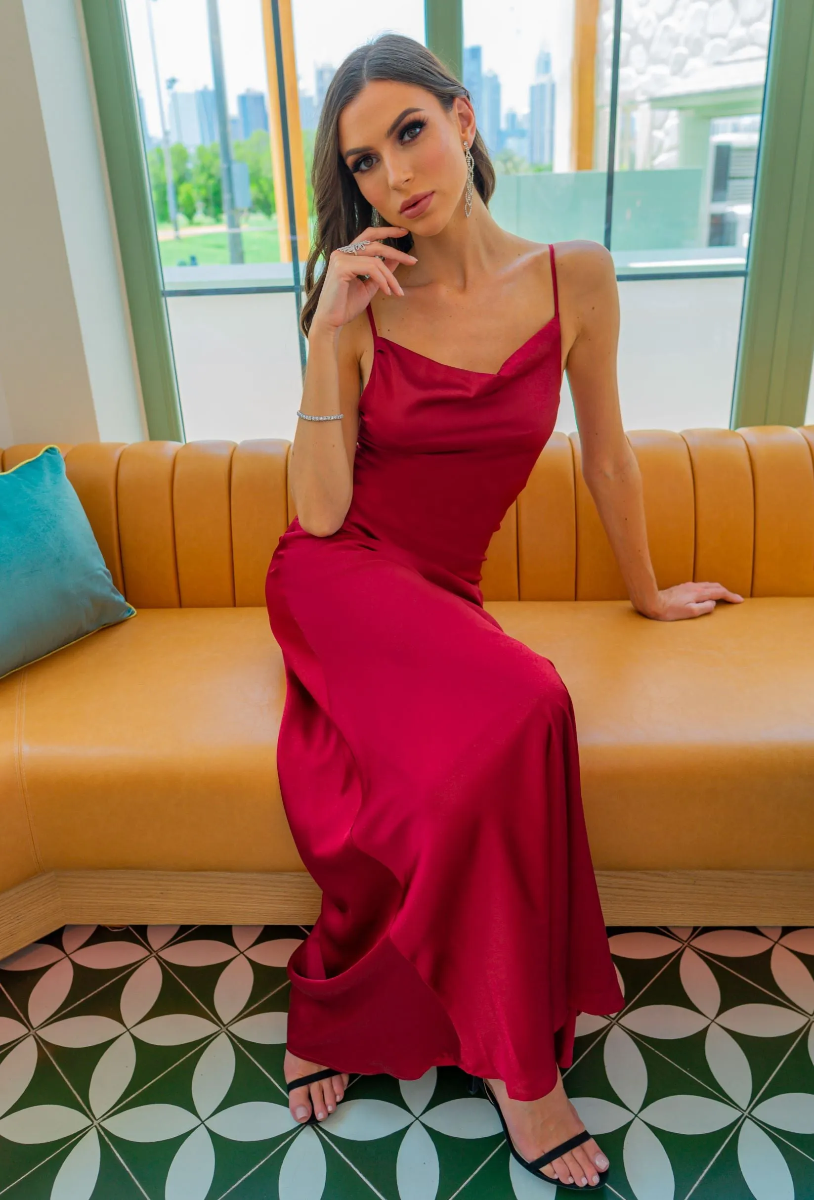 Satin Maxi Dress with Cowl Neck