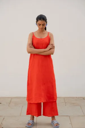 Scarlet Linen Spaghetti Dress and Pants Set