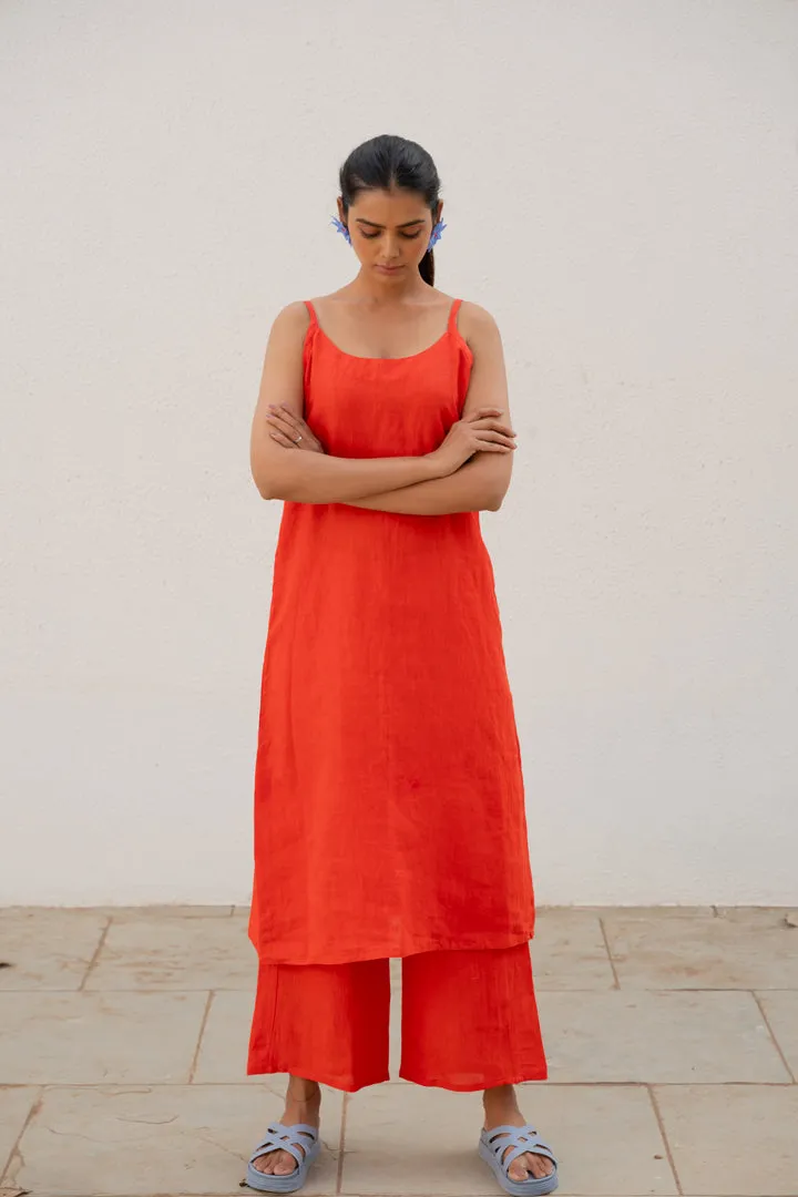 Scarlet Linen Spaghetti Dress and Pants Set