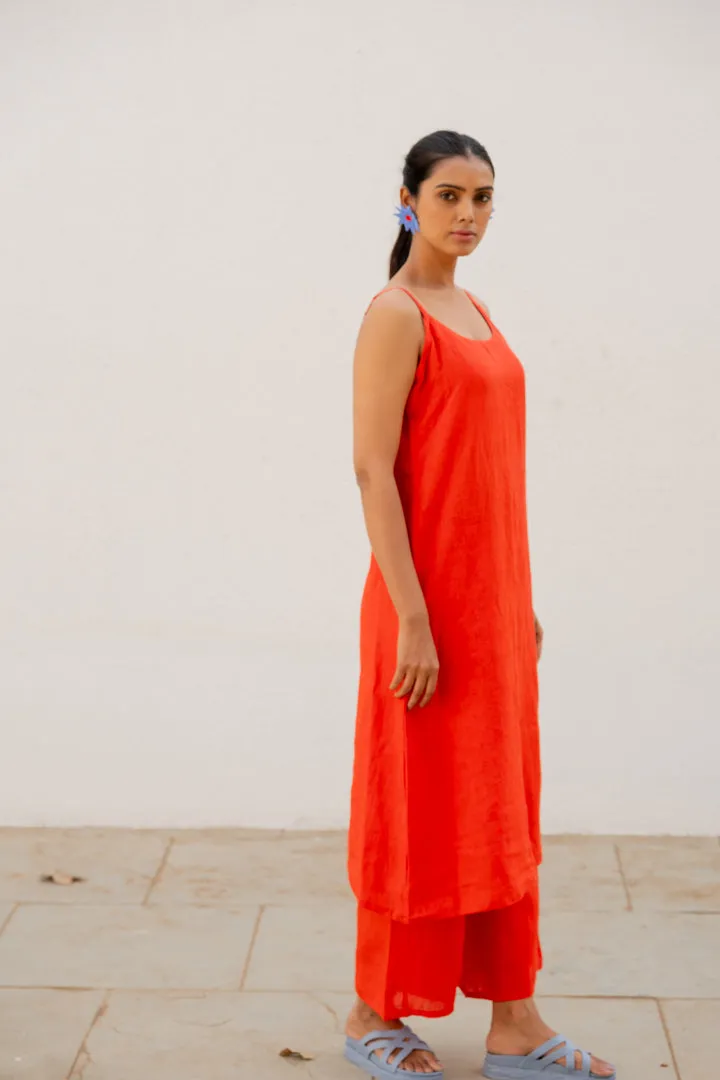 Scarlet Linen Spaghetti Dress and Pants Set
