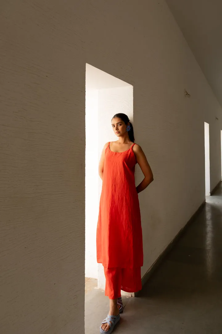 Scarlet Linen Spaghetti Dress and Pants Set