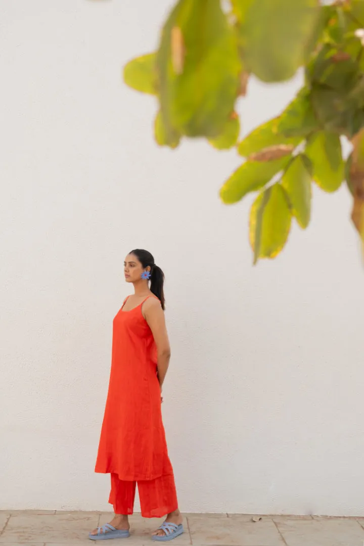 Scarlet Linen Spaghetti Dress and Pants Set
