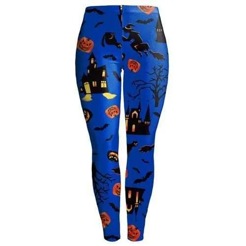Scary Halloween Leggings - Blue S