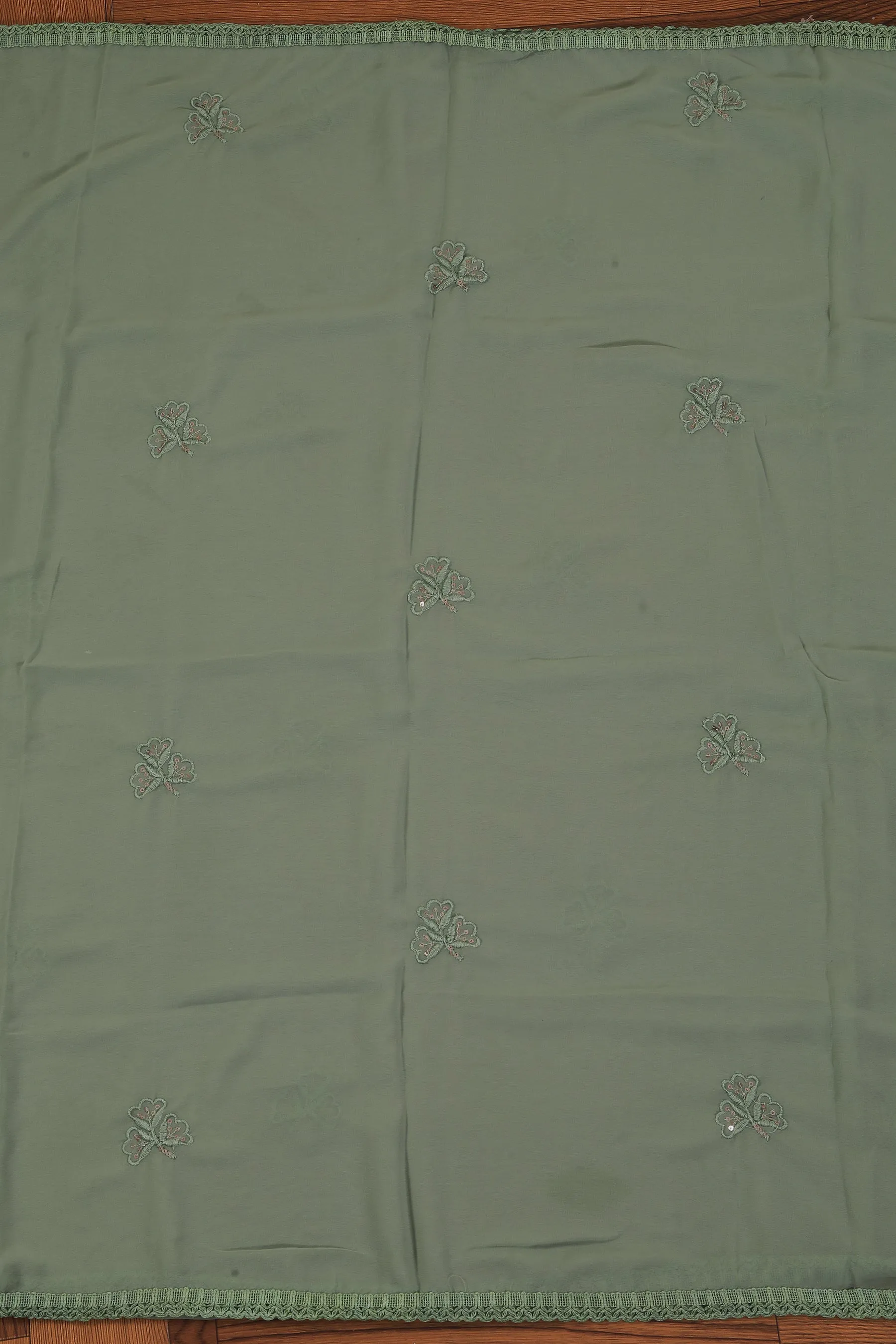 Sea Green Embroidered Poly Georgette Dress Material with Dupatta