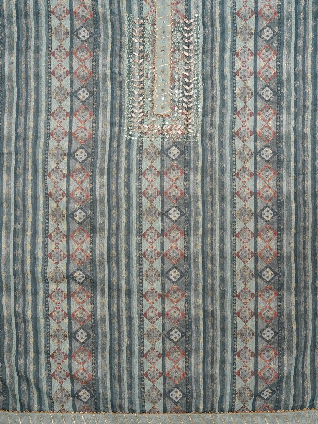 Sea Green Festive Silk Blend Zari Dress Material With Dupatta