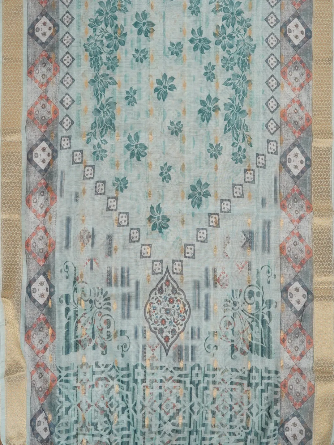 Sea Green Festive Silk Blend Zari Dress Material With Dupatta