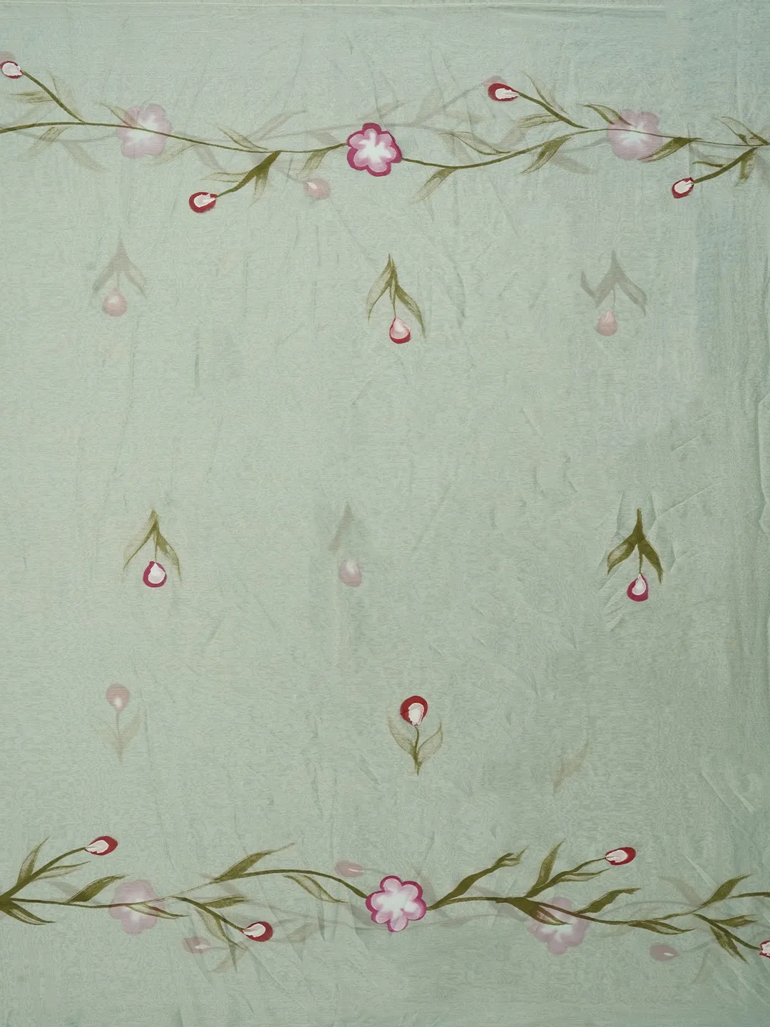 Sea Green Handpainted Embroidered Dress Material with Dupatta