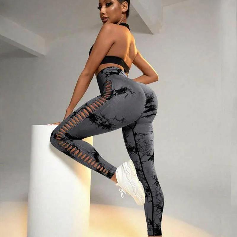 Seamless Hollow Tie Dye Leggings