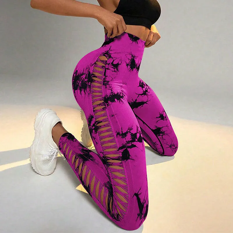 Seamless Hollow Tie Dye Leggings