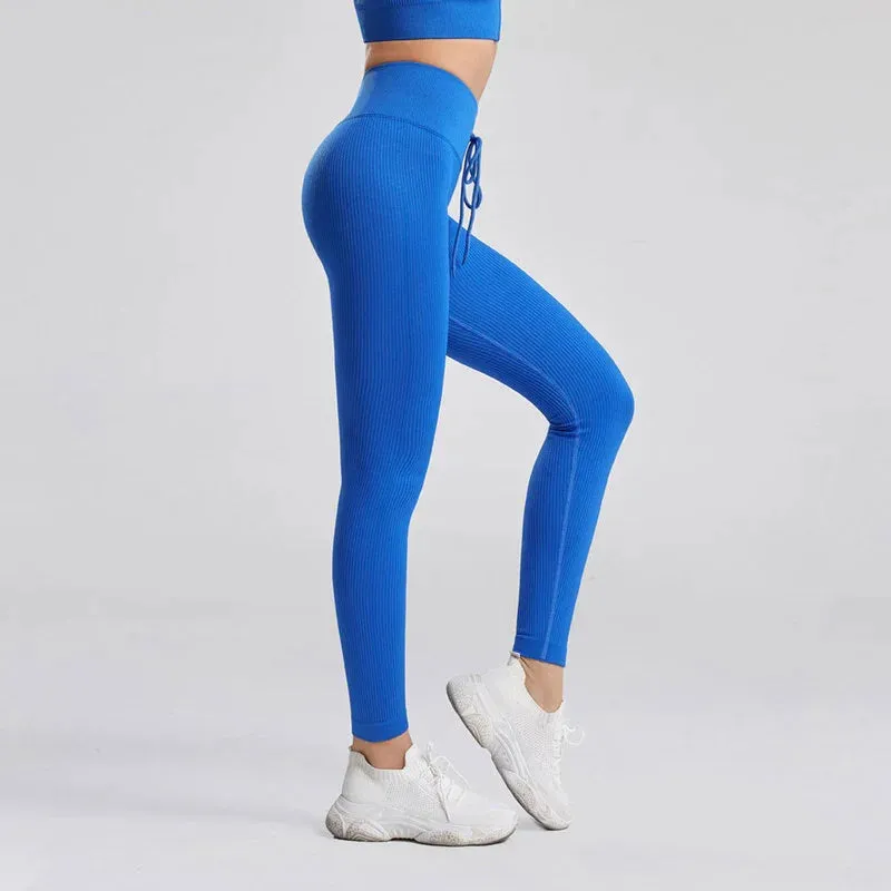 Seamless Ribbed Yoga Pants for Women - Push Up Sport Leggings
