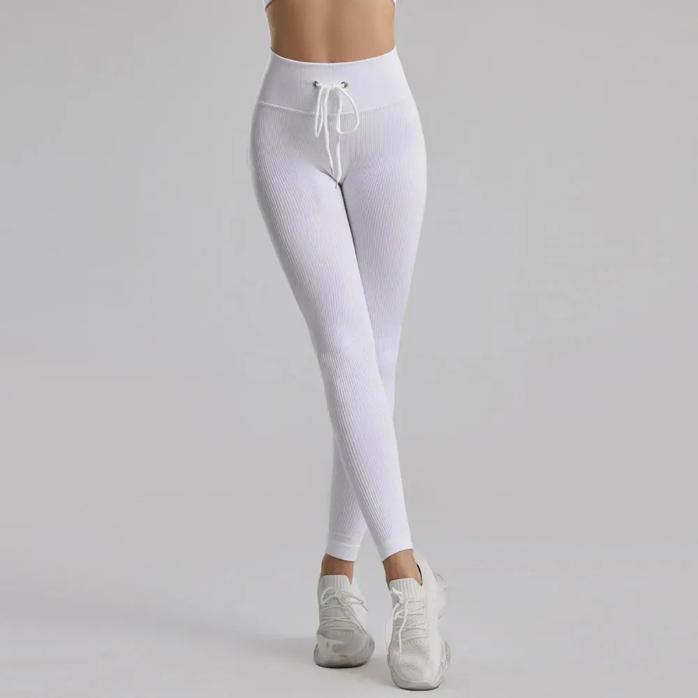 Seamless Ribbed Yoga Pants for Women - Push Up Sport Leggings