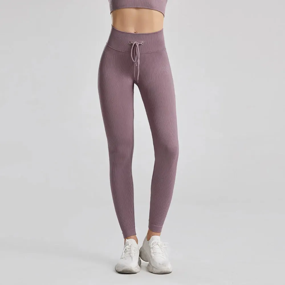 Seamless Ribbed Yoga Pants for Women - Push Up Sport Leggings
