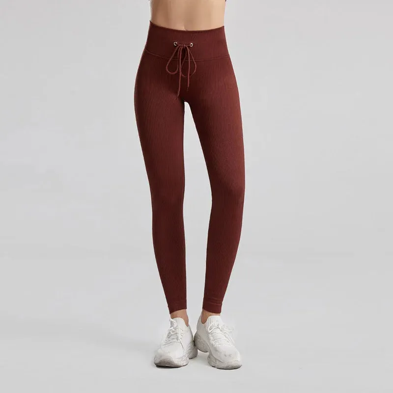 Seamless Ribbed Yoga Pants for Women - Push Up Sport Leggings