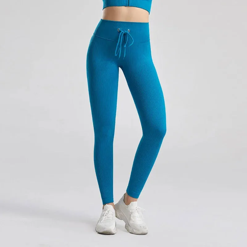 Seamless Ribbed Yoga Pants for Women - Push Up Sport Leggings
