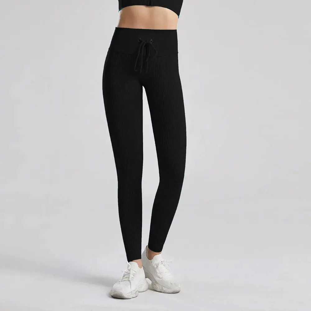 Seamless Ribbed Yoga Pants for Women - Push Up Sport Leggings