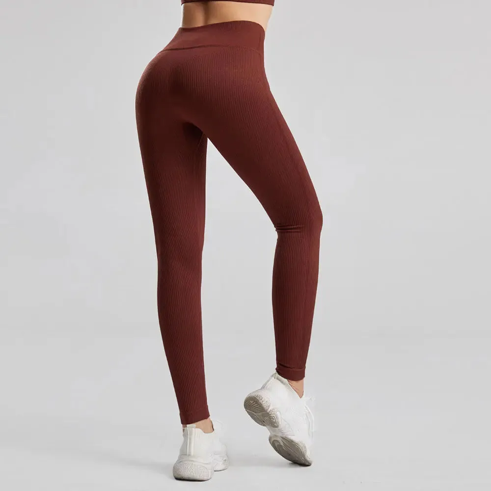Seamless Ribbed Yoga Pants for Women - Push Up Sport Leggings