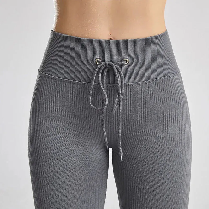 Seamless Ribbed Yoga Pants for Women - Push Up Sport Leggings