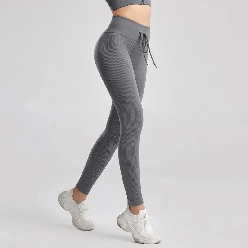 Seamless Ribbed Yoga Pants for Women - Push Up Sport Leggings