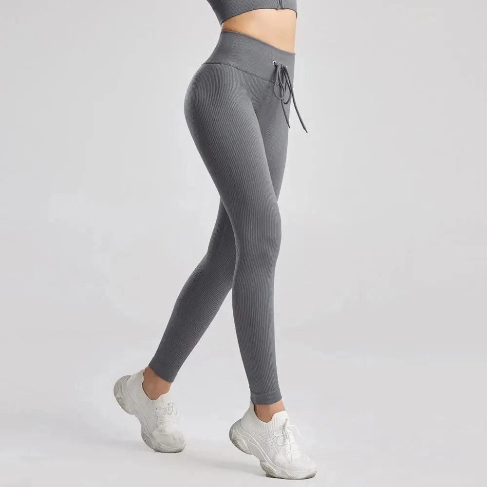 Seamless Ribbed Yoga Pants for Women - Push Up Sport Leggings