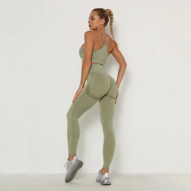 Seamless Yoga Set for Women - Long Sleeve Crop Top Bra   Leggings 2 Piece Sports Suit