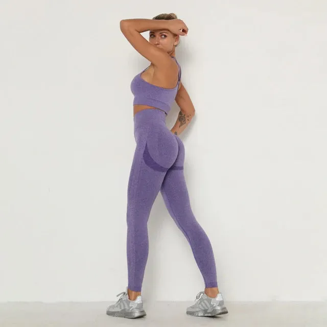 Seamless Yoga Set for Women - Long Sleeve Crop Top Bra   Leggings 2 Piece Sports Suit
