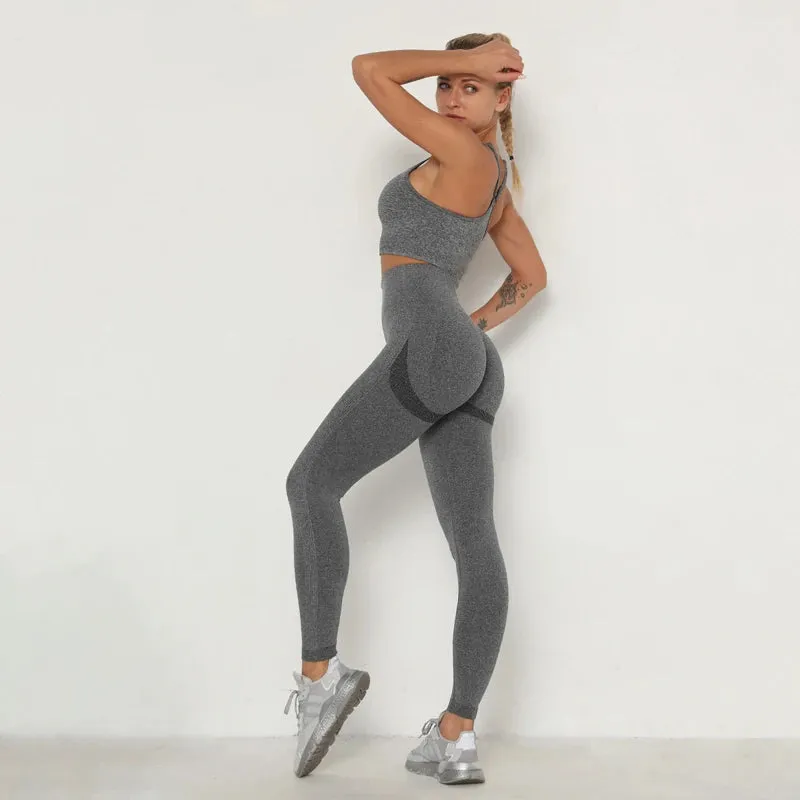 Seamless Yoga Set for Women - Long Sleeve Crop Top Bra   Leggings 2 Piece Sports Suit
