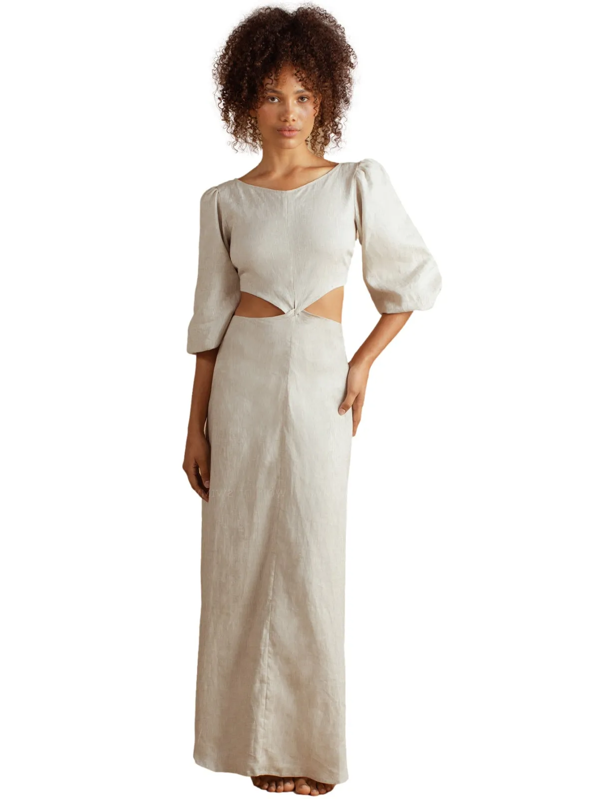 Selena Sand Linen Maxi Dress ::RET