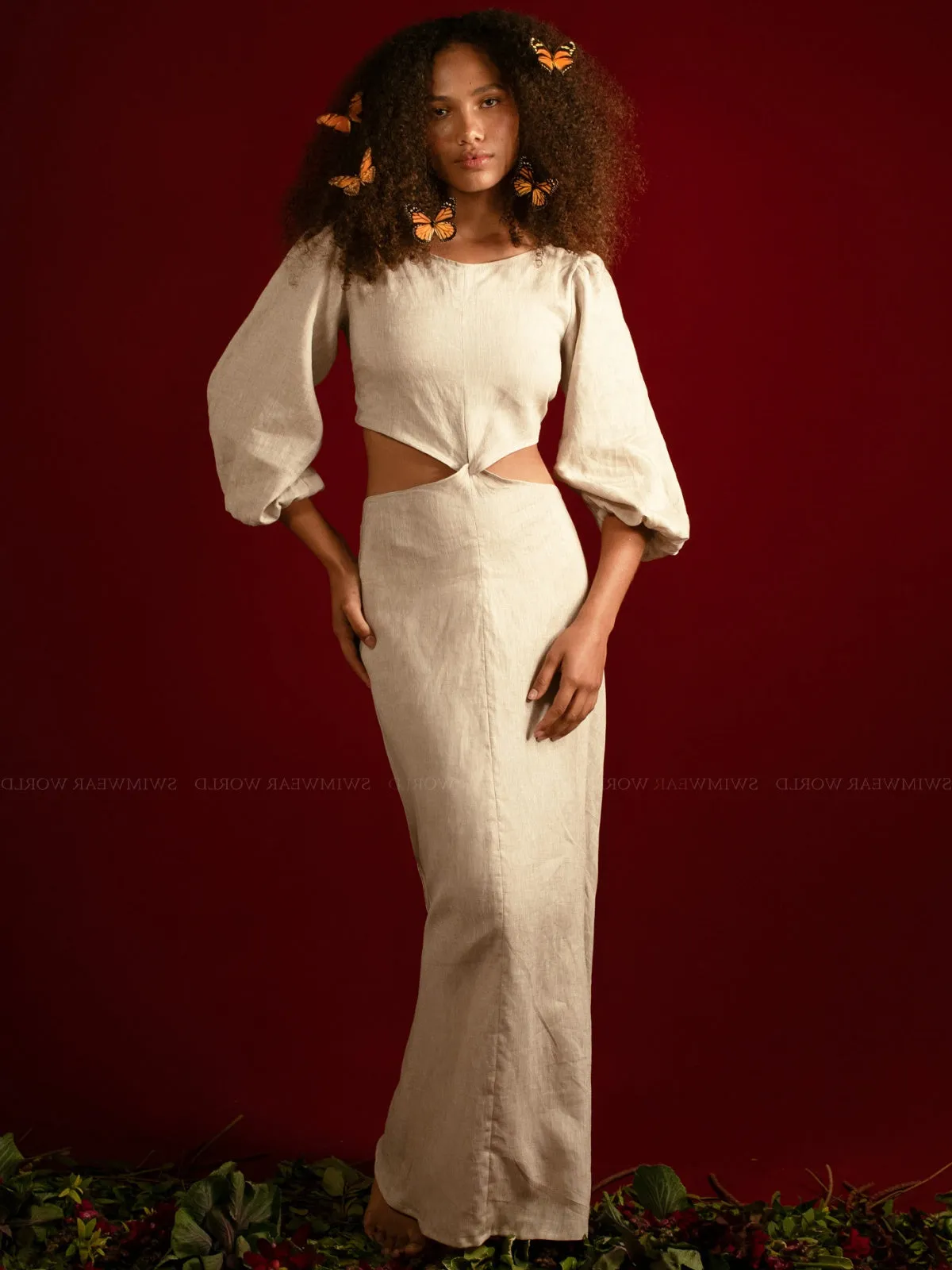 Selena Sand Linen Maxi Dress ::RET