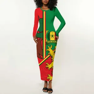 Senegal Football Long Sleeve Bodycon Dress 2024 Go Champions Lions De La Teranga LT14
