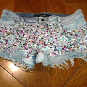 Sequin denim shorts