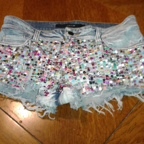 Sequin denim shorts