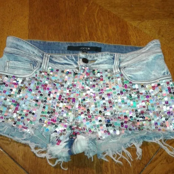 Sequin denim shorts