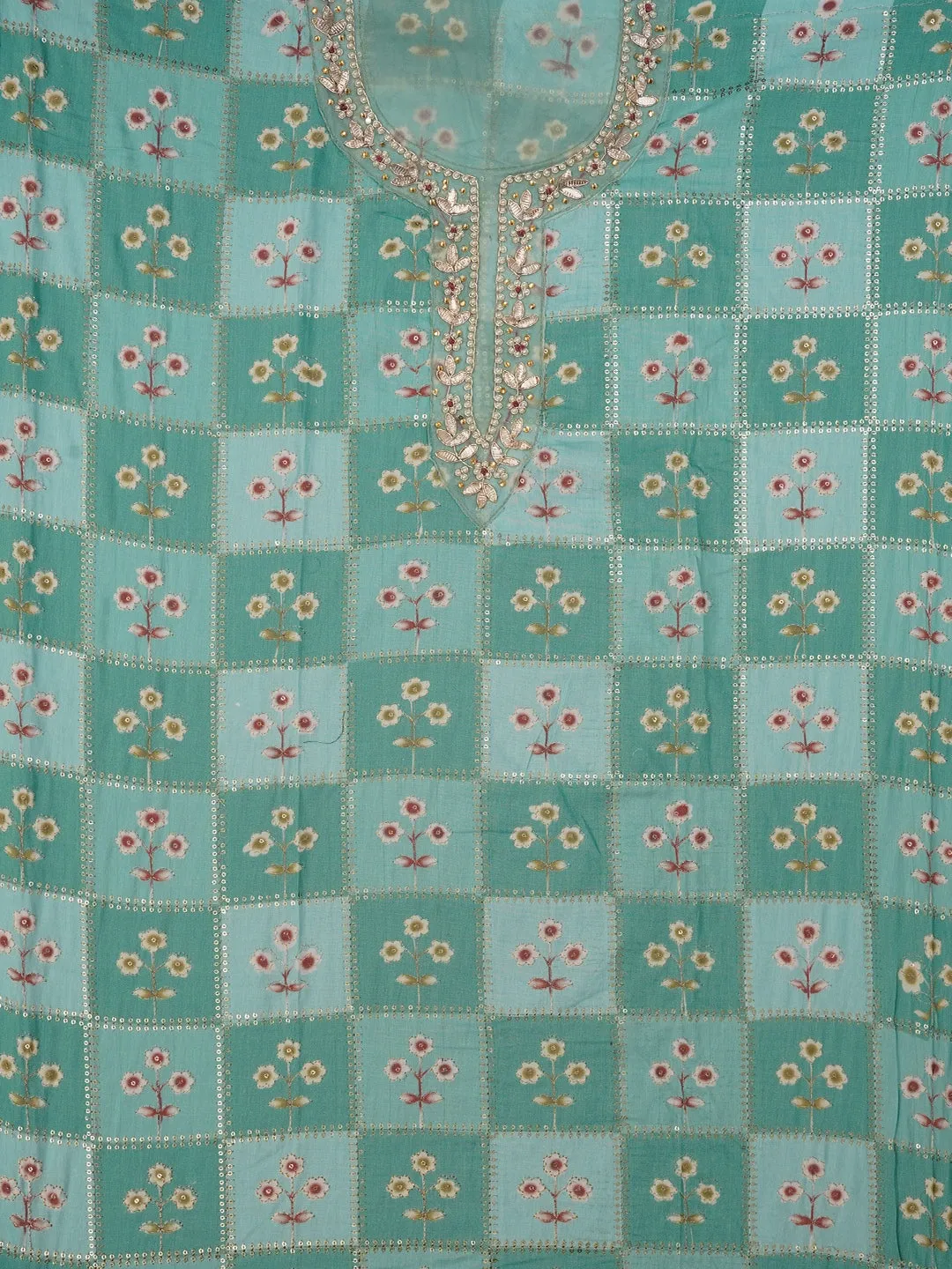 Sequin Embellished Silk Blend Multi Color Dress Material with Dupatta