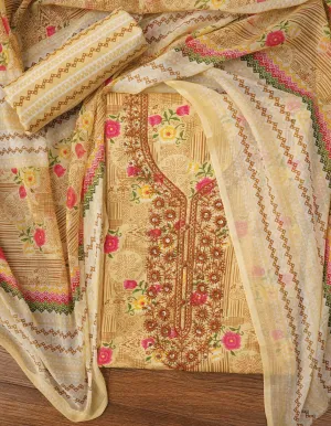 Sequin Embroidered Pure Cotton Floral Dress Material with Dupatta