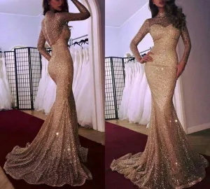 Sequined Slim Long Sleeve Dress
