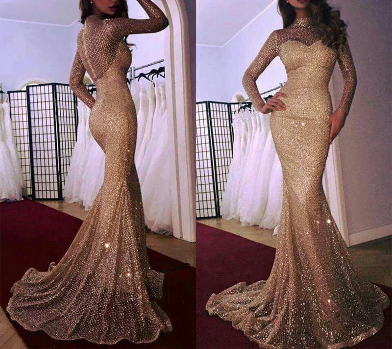 Sequined Slim Long Sleeve Dress