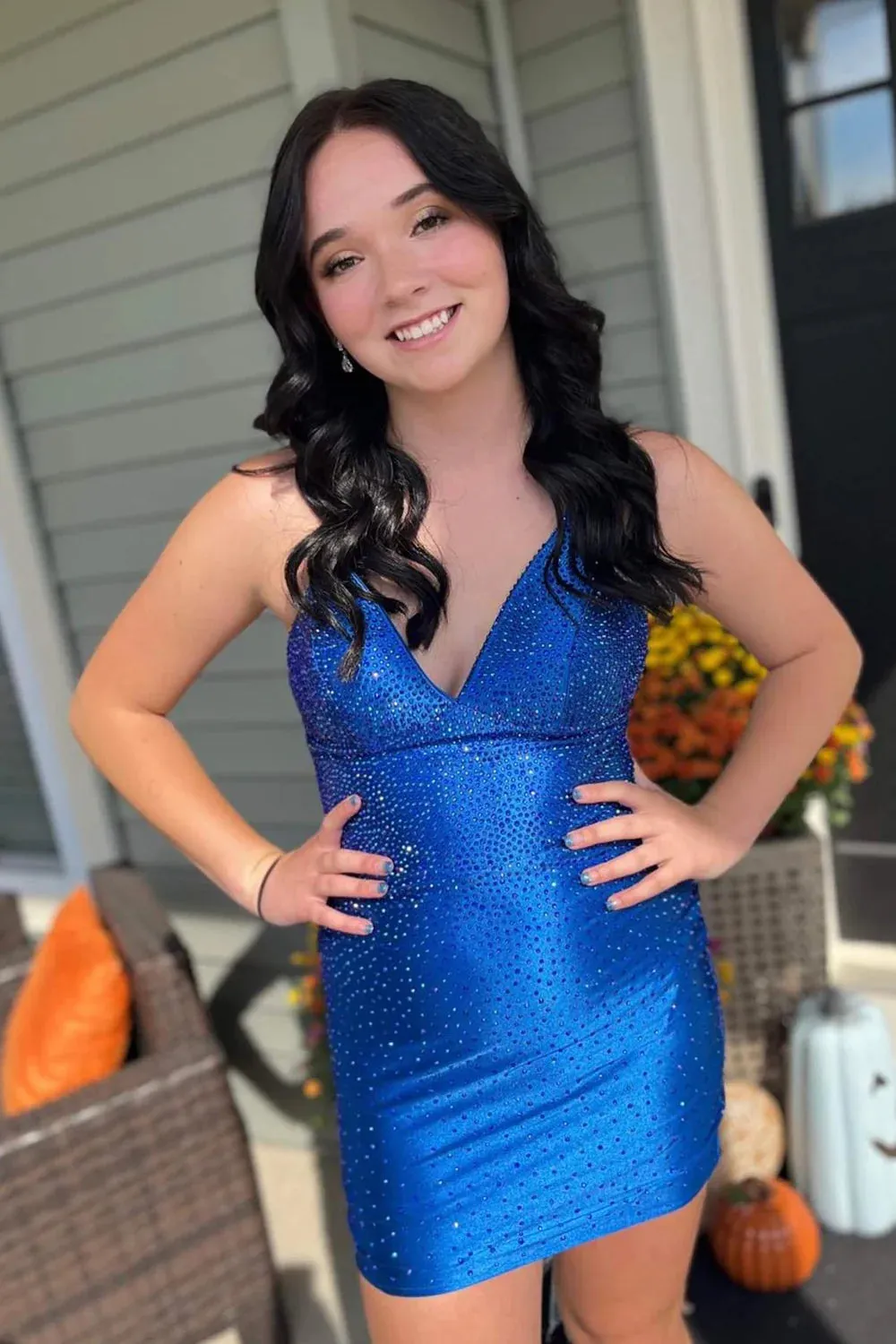 Serenella | Spaghetti Straps Beaded Lace Up Homecoming Dress