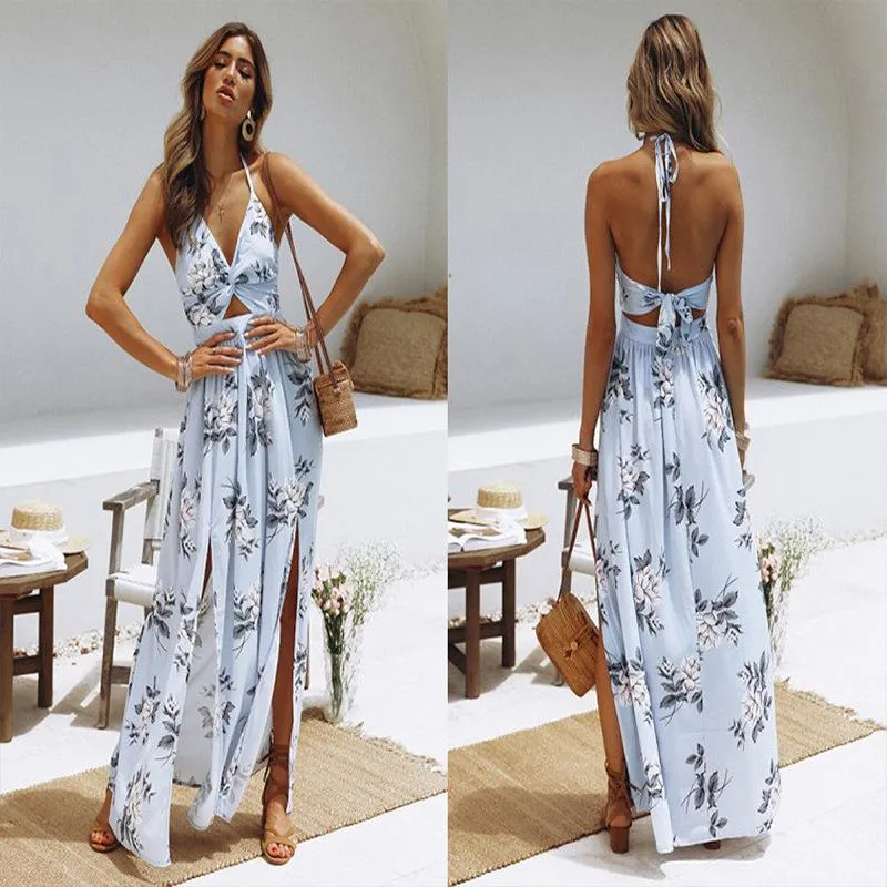 Sexy Halter Chiffon Long Beach Dresses