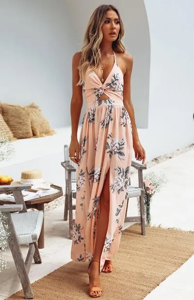 Sexy Halter Chiffon Long Beach Dresses